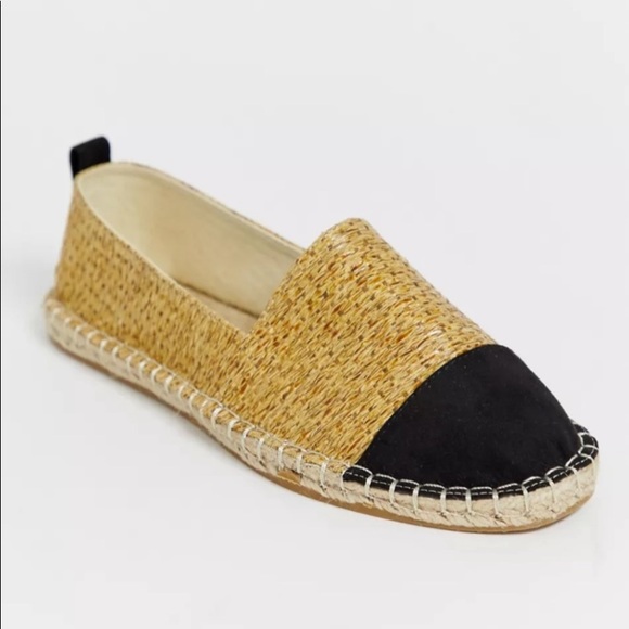 New never worn ASOS black suede cap toe straw espadrilles size 8W - Picture 2 of 7